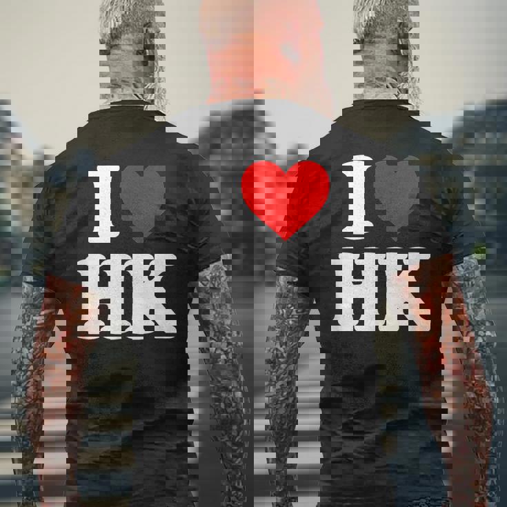 I Love Hk Heart Hong Kong メンズTシャツ バックプリント 高齢者への贈り物