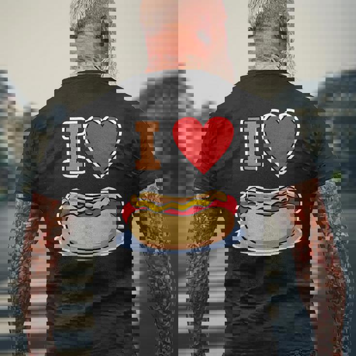 I Love Hot Dog 私はホットドッグを愛している ホットドッグ メンズTシャツ バックプリント 高齢者への贈り物