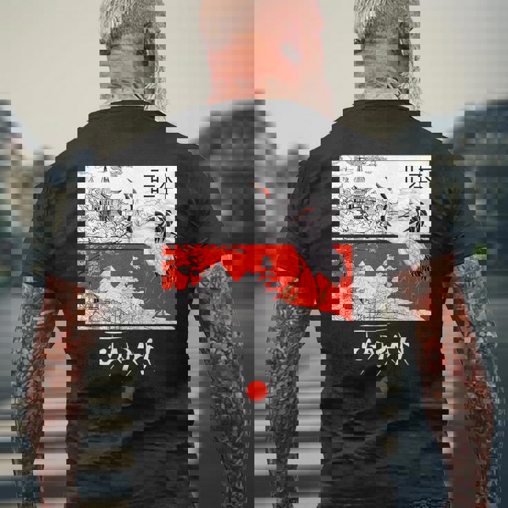 I Love Japan Culture Enjoy Cool Japan Red-Crowned Crane メンズTシャツ バックプリント 高齢者への贈り物