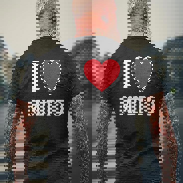 I Love Mito、ハートのある日本の都市 メンズTシャツ バックプリント 高齢者への贈り物