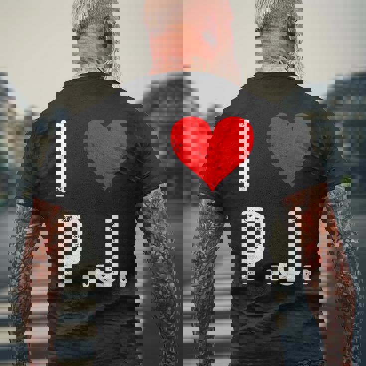 I Love Pj PJ ハート アンティーク調 長袖tシャツ メンズTシャツ バックプリント 高齢者への贈り物