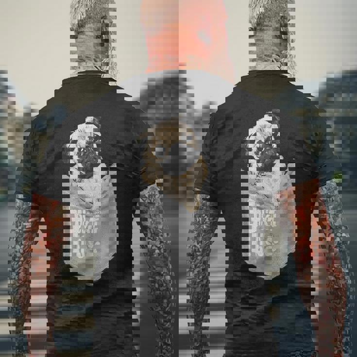 Love Pugs かっこいいポケットパグ ペット 犬 グラフィックデザイン メンズTシャツ バックプリント 高齢者への贈り物