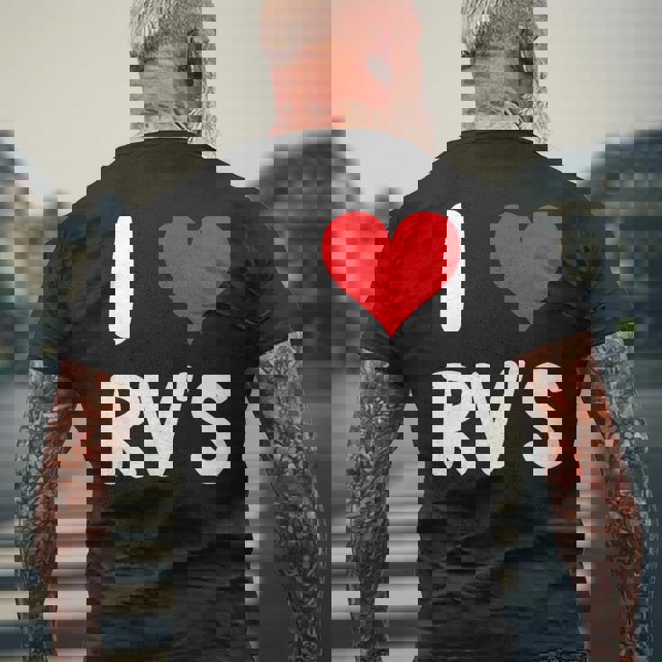 I Love Rv のレクリエーションビークル キャンプ キャンピングカー 旅行 旅行 メンズTシャツ バックプリント 高齢者への贈り物