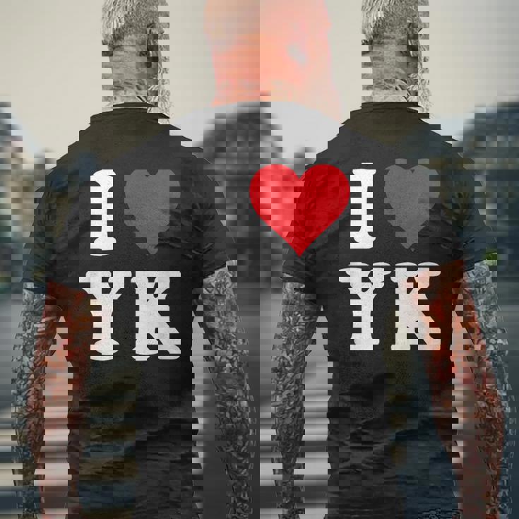 I Love Yk Initials I Heart YK First Last Name Y K メンズTシャツ バックプリント 高齢者への贈り物