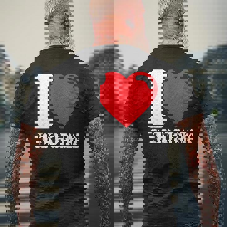 I Love 横浜市 日本文化 美しい日本 横浜大好き メンズTシャツ バックプリント 高齢者への贈り物