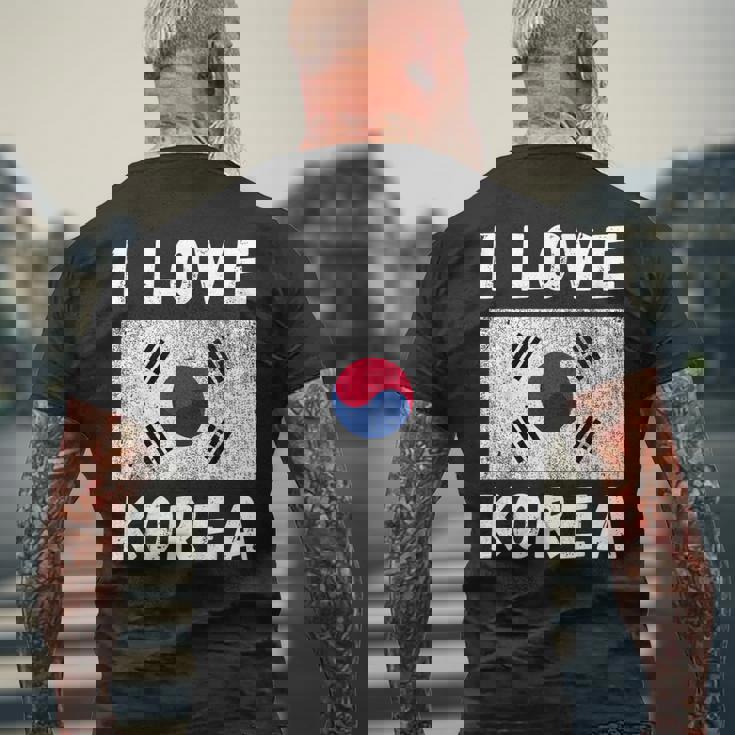 I Love 韓国 韓国 家族 旅行 お土産 メンズTシャツ バックプリント 高齢者への贈り物