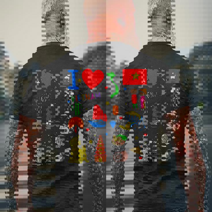 I Loveietnam手描き ベトナムのランドマーク、旗、地図 メンズTシャツ バックプリント 高齢者への贈り物