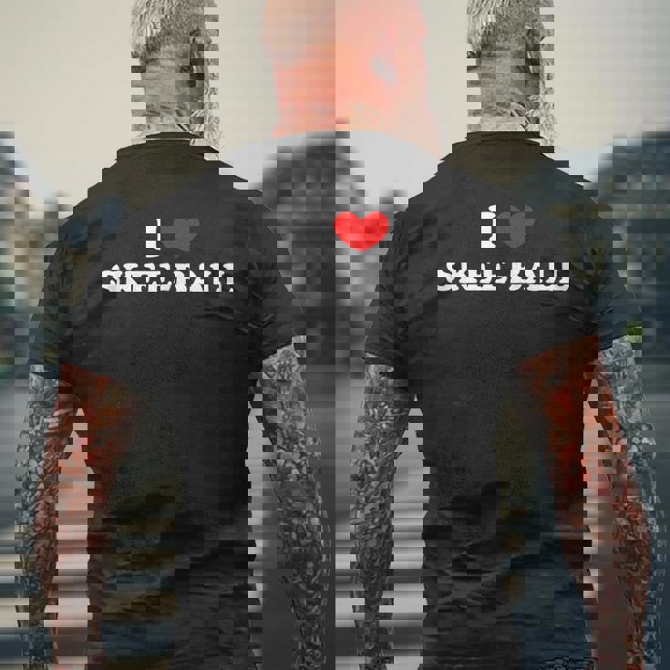 I Lovekee-Ball I Heart スキーボール メンズTシャツ バックプリント 高齢者への贈り物