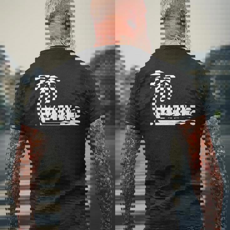 Mahalo サンクス ハワイ ヤシの木 ビーチ ホリデーギフト サンサーフ メンズTシャツ バックプリント 高齢者への贈り物