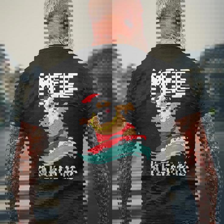 Mele Kalikimaka ハワイアン クリスマス ハワイ サーフィン サンタ メンズTシャツ バックプリント 高齢者への贈り物