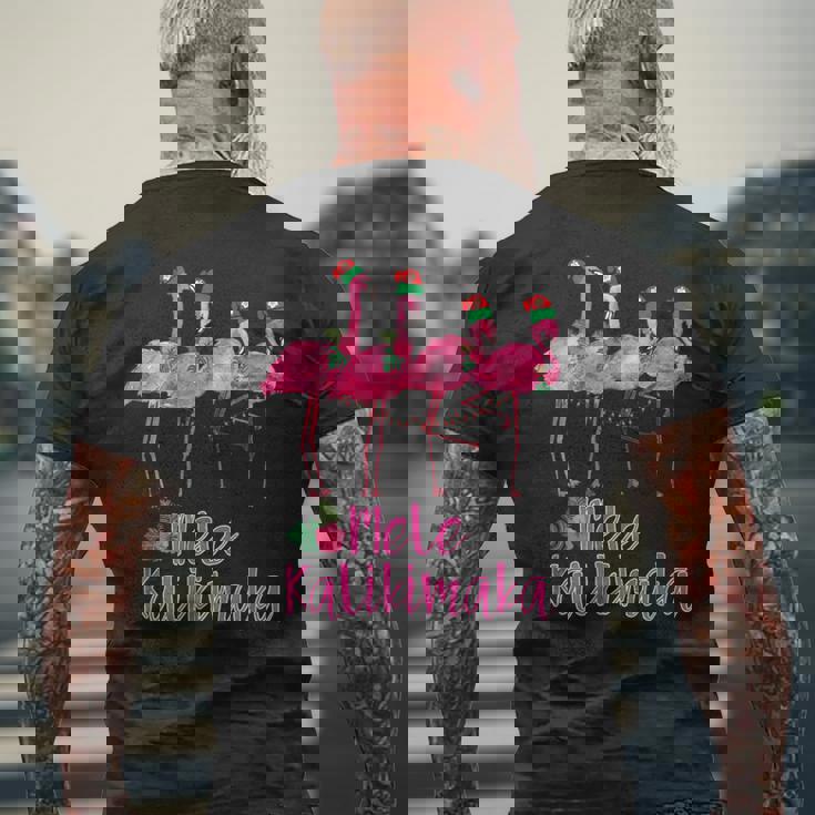 Mele Kalikimaka フラミンゴ ハワイ トロピカルファミリー メンズTシャツ バックプリント 高齢者への贈り物