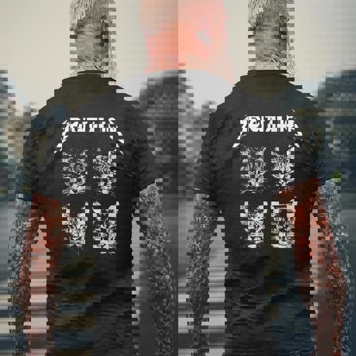 Meowtallica ブラック ホワイト 面白い パロディバンド 猫 子猫 恋人 メンズTシャツ バックプリント 高齢者への贈り物