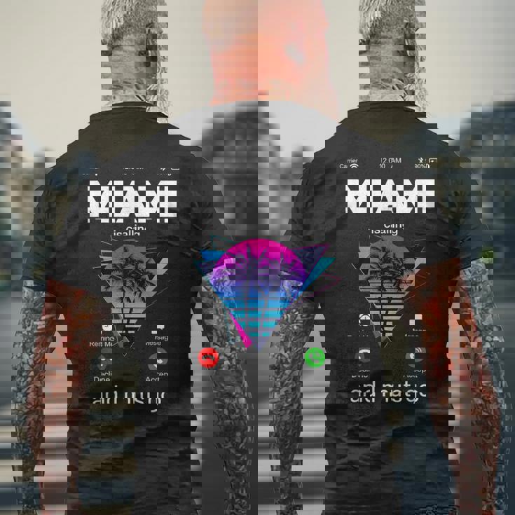 Miami Is Calling & I Must Go Illustration Graphic s メンズTシャツ バックプリント 高齢者への贈り物