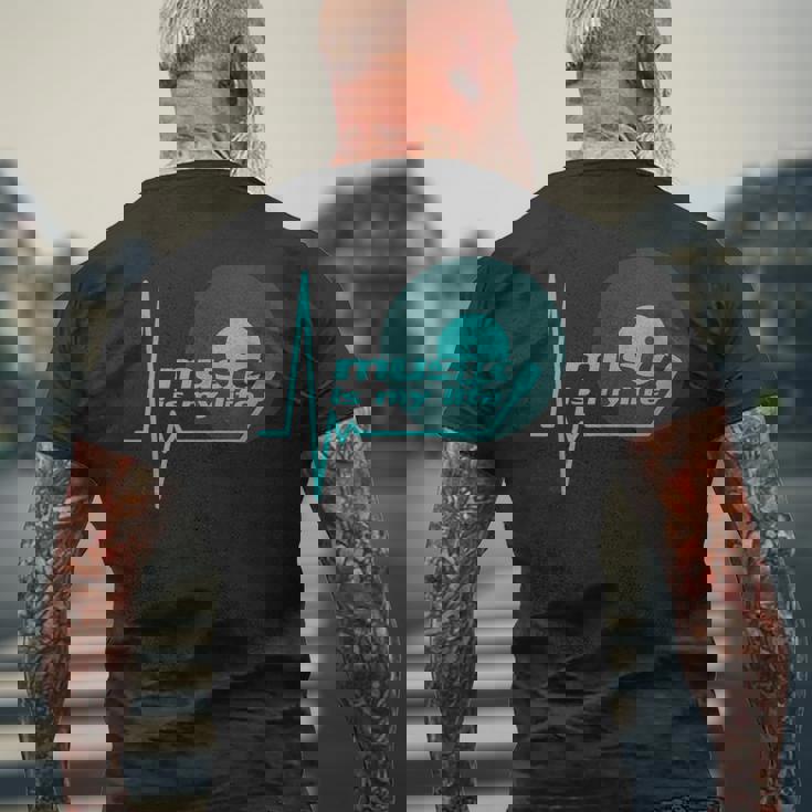 Music Is My Life Quote テクノハウス ダブ ステップ トランスハウス メンズTシャツ バックプリント 高齢者への贈り物