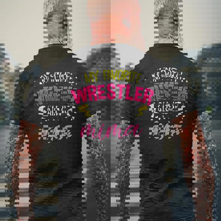 My Favorite Wrestler Calls Me Mima マッチングファミリーパーティー メンズTシャツ バックプリント 高齢者への贈り物