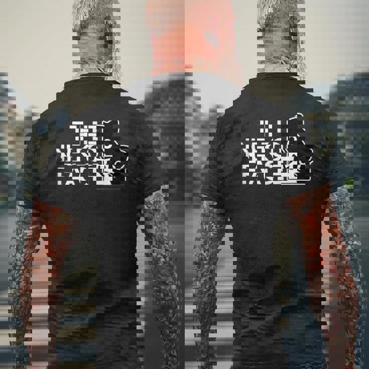 The Neko Face ザ・ネコ・フェイス《ホワイト文字》猫 ハチワレ パロディ ゆるくて かわいい 面白 イラスト メンズTシャツ バックプリント 高齢者への贈り物