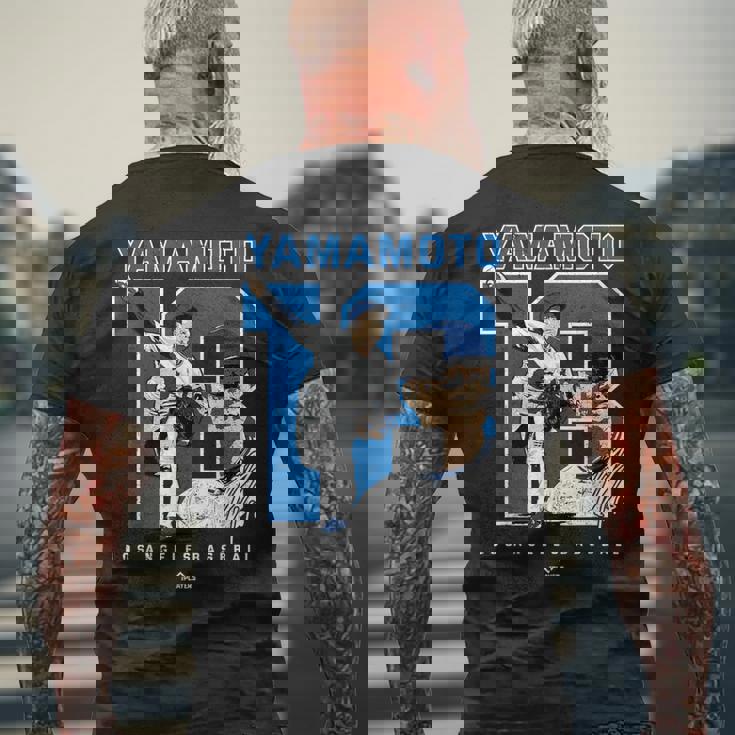 Number And Portrait Yoshinobu Yamamoto Los Angeles Mlbpa メンズTシャツ バックプリント 高齢者への贈り物