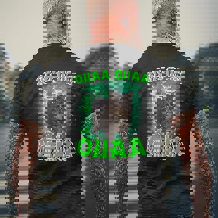 Oiiaa Oiiaa 猫 脳腐 ウイルス スピニング 猫 ミーム メンズTシャツ バックプリント 高齢者への贈り物