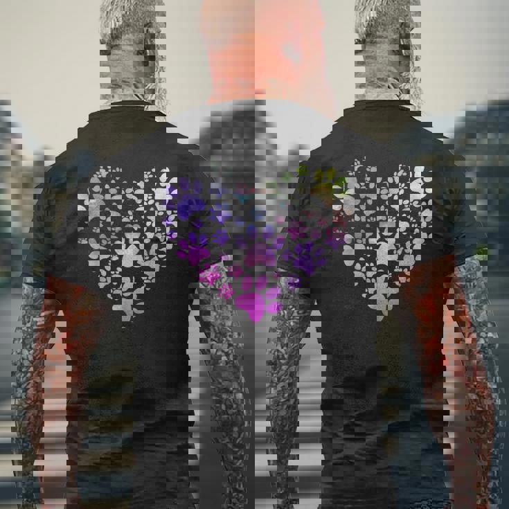 Paw Heart 足跡 犬のハート 犬のアクセサリー ギフト メンズTシャツ バックプリント 高齢者への贈り物