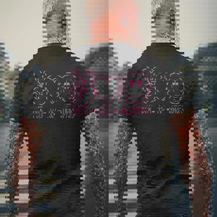 Peace Love Happiness シャツ ハッピーフェイス スマイルフェイス ヒッピー メンズTシャツ バックプリント 高齢者への贈り物