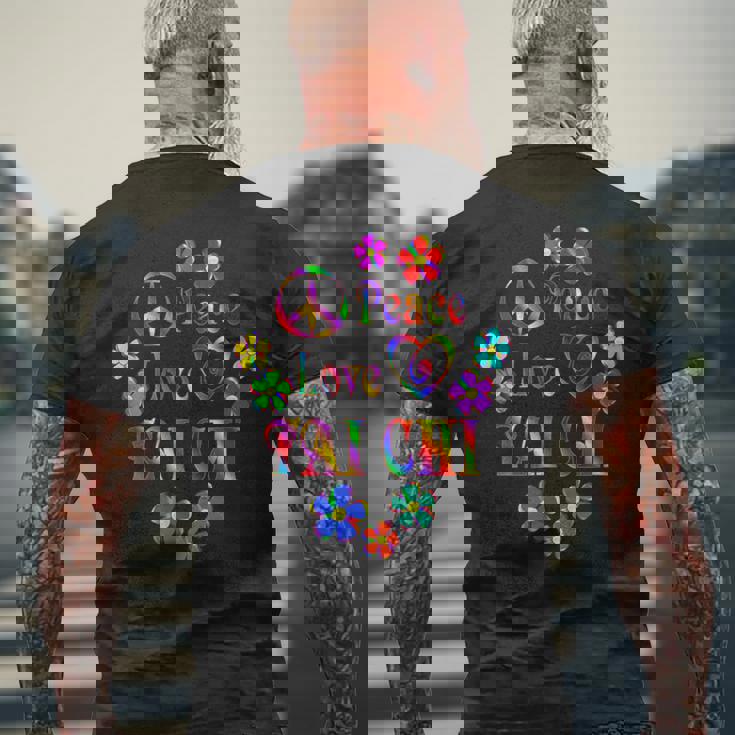 Peace Love 太極拳 ブライトカラー メンズTシャツ バックプリント 高齢者への贈り物