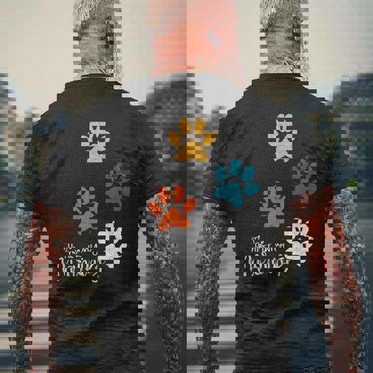 Pet Lover 肉球 犬 子犬 猫 プリント 肉球 ペット好き メンズTシャツ バックプリント 高齢者への贈り物