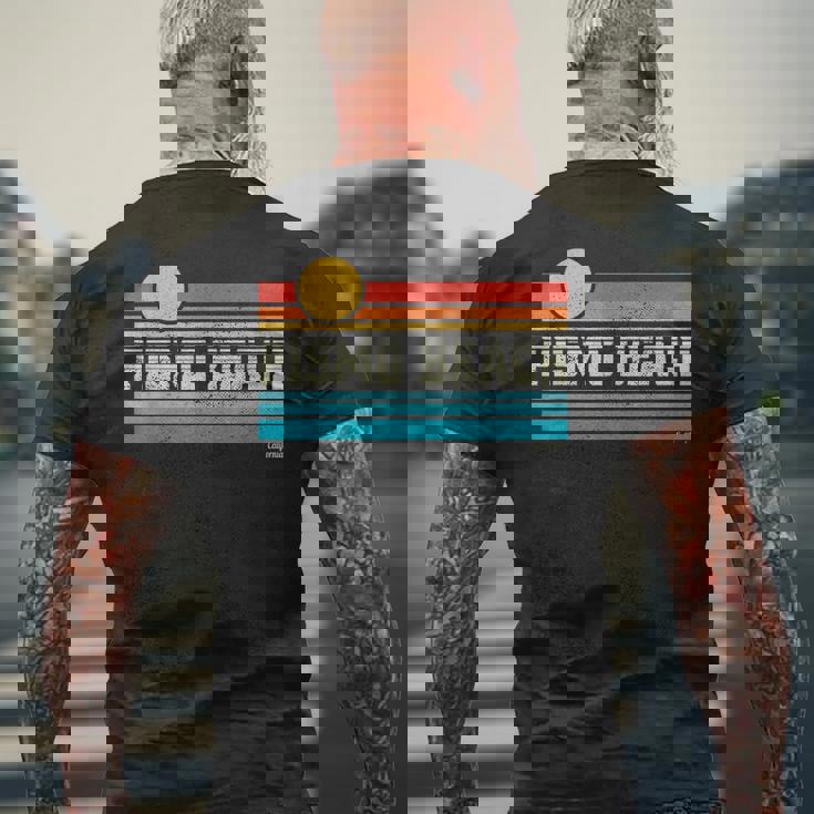 Pismo Beach ピズモビーチ カリフォルニア レトロ サンセット サーフ トリップ ラブ サーフィン メンズTシャツ バックプリント 高齢者への贈り物