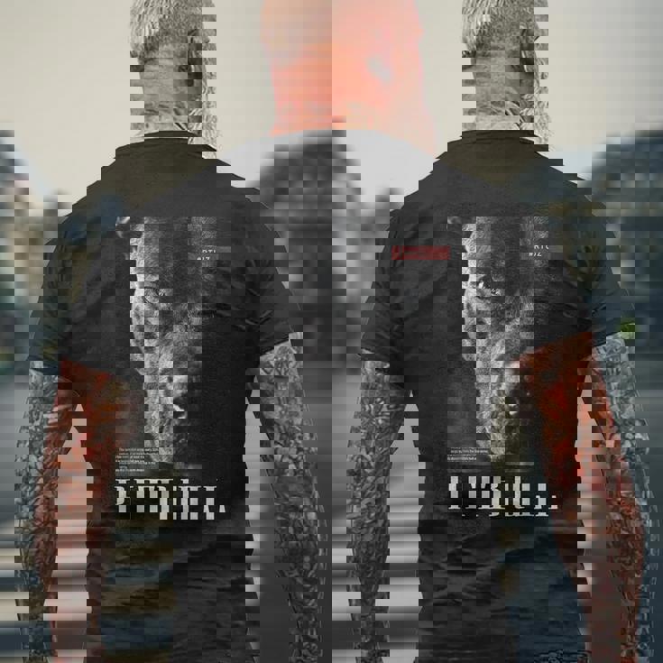 Pitbull 野生の犬テリアの肖像画 ブルドッグ 犬の飼い主 ピットブル メンズTシャツ バックプリント 高齢者への贈り物