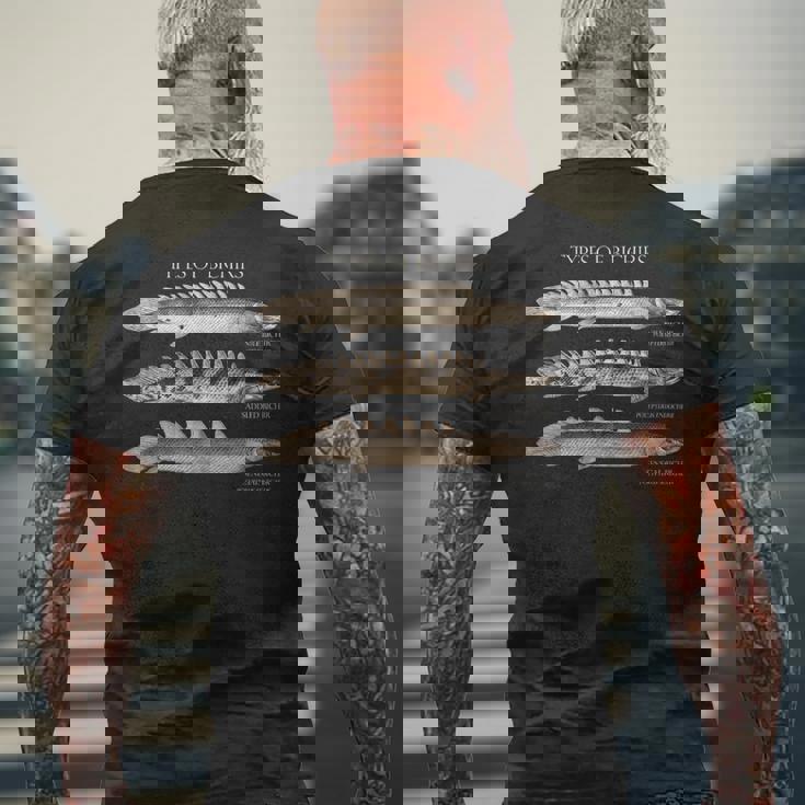 Polypterus Bichir ポリプテルスタイプ水族館フィッシュモンスターフィッシュキーパーアクアリストギフト メンズTシャツ バックプリント 高齢者への贈り物