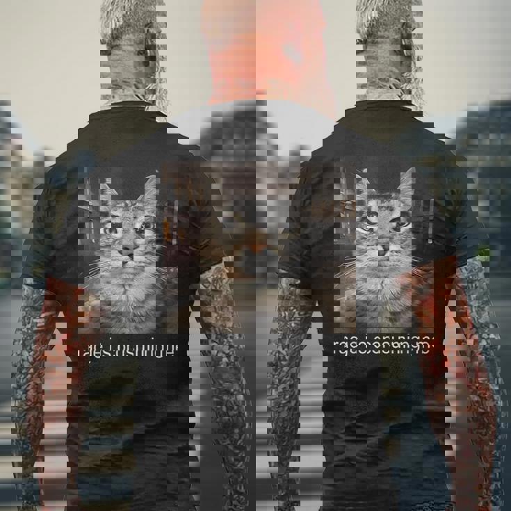 Rage Is Consuming Me 愚かな凝視猫ミーム メンズTシャツ バックプリント 高齢者への贈り物