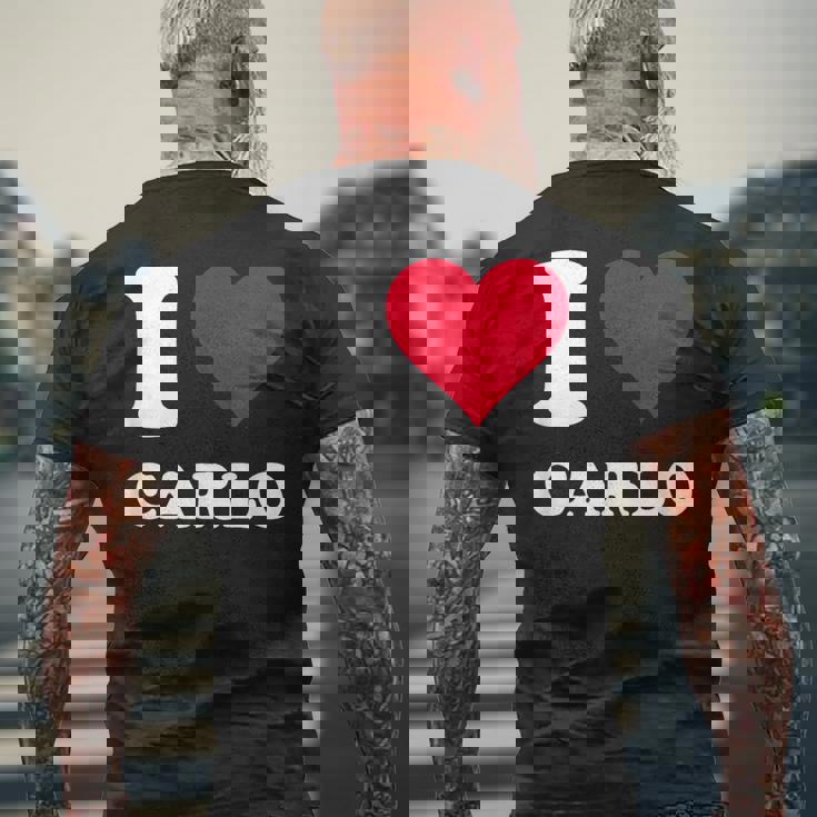 Red Heart I Love Carlo メンズTシャツ バックプリント 高齢者への贈り物