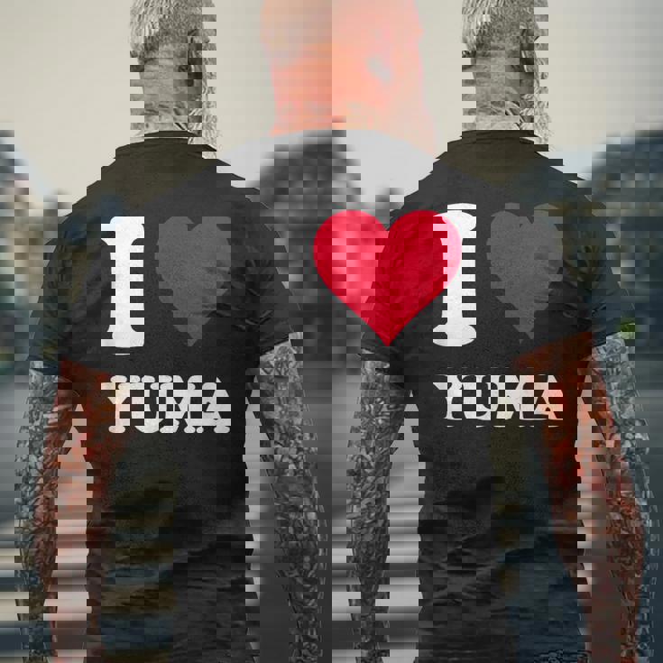 Red Heart I Love Yuma メンズTシャツ バックプリント 高齢者への贈り物