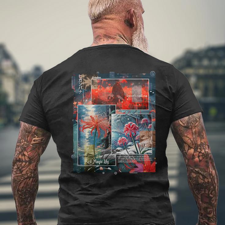 Redpider Lily の 曼珠沙華 で 日本のヴィンテージ の 美的スタイルのコラージュ メンズTシャツ バックプリント 高齢者への贈り物