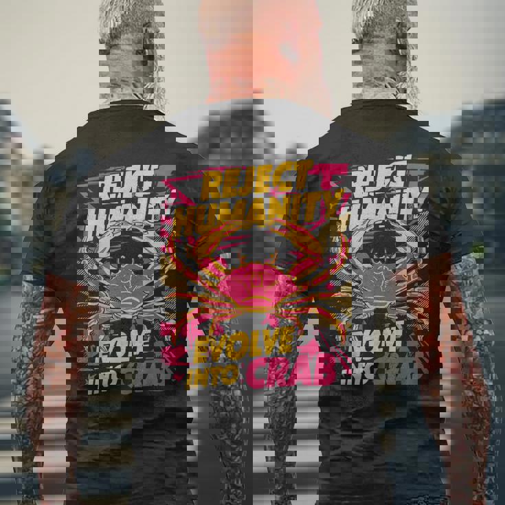 Reject Humanity Evolve To Crab ファニーカニ メンズTシャツ バックプリント 高齢者への贈り物