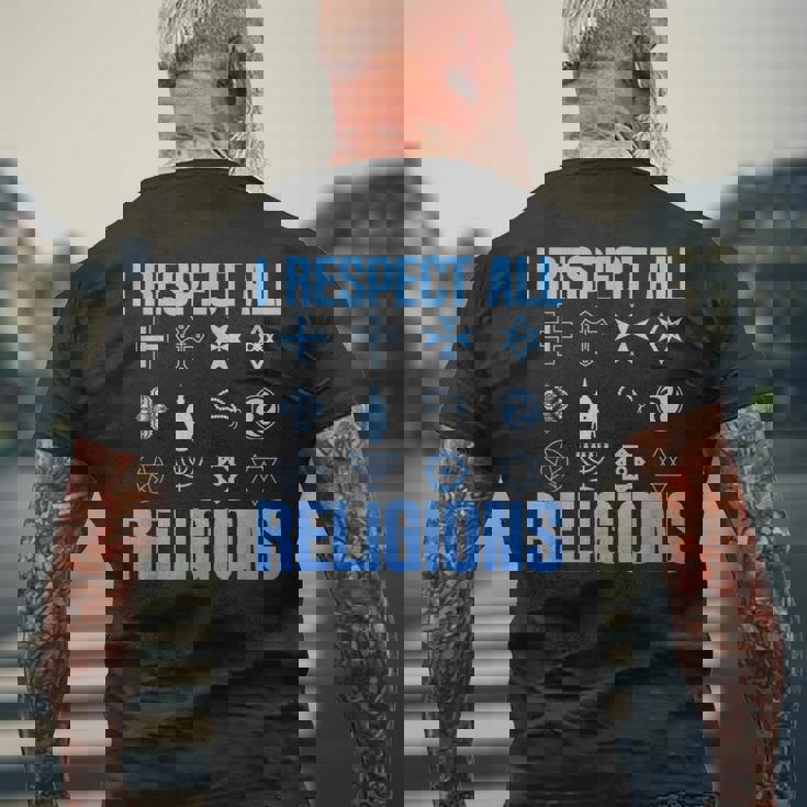 I Respect All Religions 精神性 寛容 受容 メンズTシャツ バックプリント 高齢者への贈り物