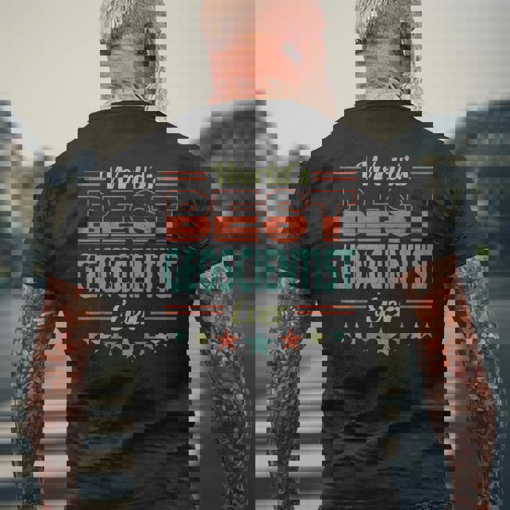 Retro Badge Worlds Best Geoscientist メンズTシャツ バックプリント 高齢者への贈り物