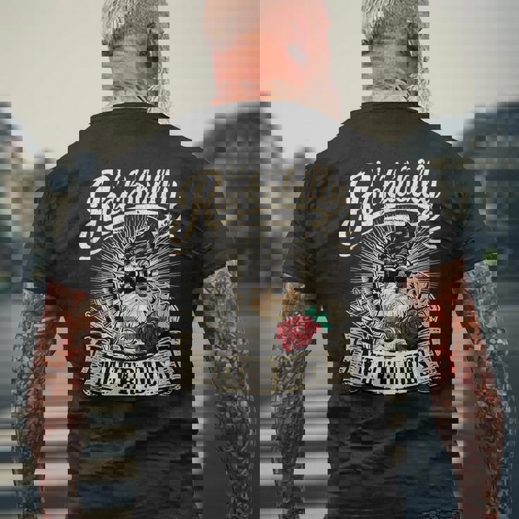 Rock N Roll Never Dies 愛犬家シュナウザー メンズTシャツ バックプリント 高齢者への贈り物