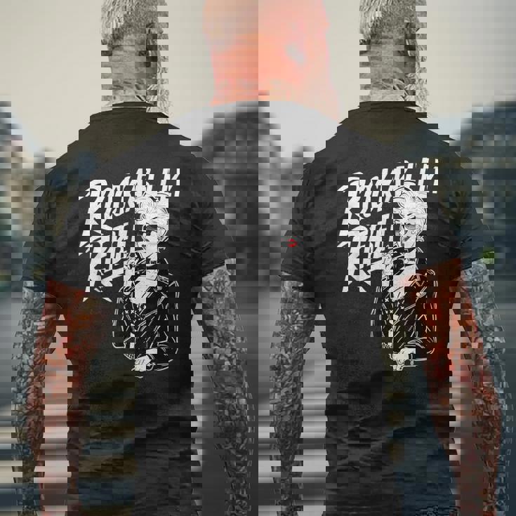 Rockabilly Rebel Blonde Pinup With Attitude Graphic メンズTシャツ バックプリント 高齢者への贈り物