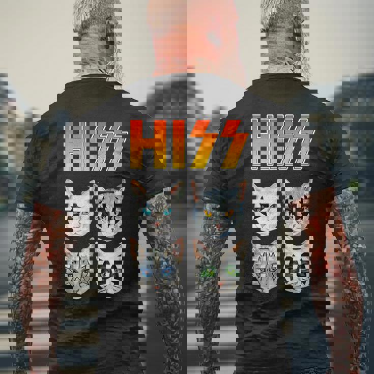 Hiss 猫 子猫 ニャー ロッカー パロディ バンド 面白い 猫好き メンズTシャツ バックプリント 高齢者への贈り物