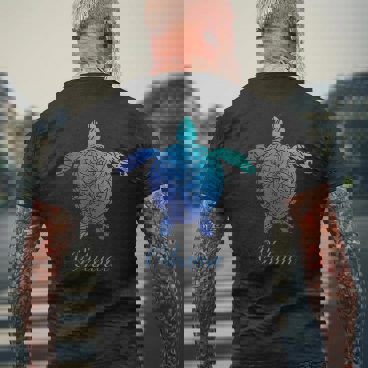 Save The Hawaii ウミガメ ハワイアン ブルー トライバル 亀 ホヌ メンズTシャツ バックプリント 高齢者への贈り物