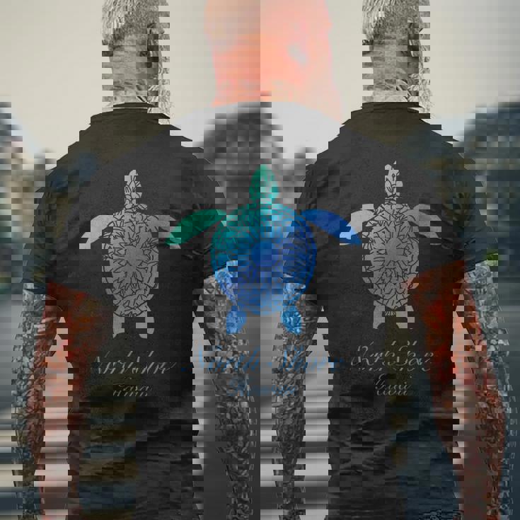 Save The Hawaii ウミガメ ハワイアン ブルー トライバル タートル ホヌ メンズTシャツ バックプリント 高齢者への贈り物