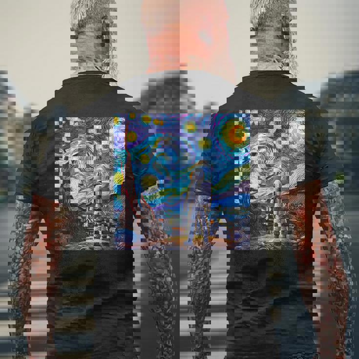 Starry Night Renditionincentan Gogh Astronaut メンズTシャツ バックプリント 高齢者への贈り物