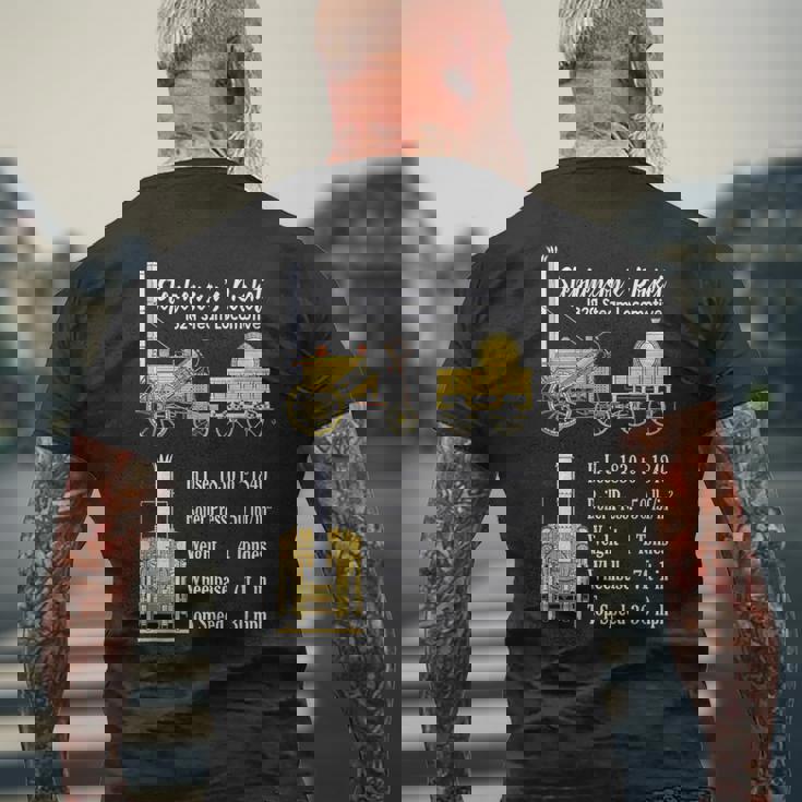 Stephenson のロケット蒸気機関車の機関車図 メンズTシャツ バックプリント 高齢者への贈り物