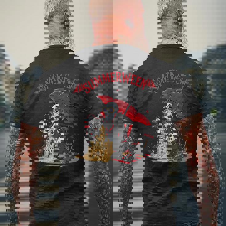 Summerween Vampire Beach Dracula Sandcastle Gothic Halloween Men's T-shirt Back Print Gifts for Old Men