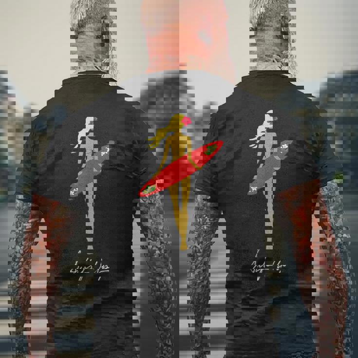 Surfs Up トロピカルブロンドサーファーガール メンズTシャツ バックプリント 高齢者への贈り物