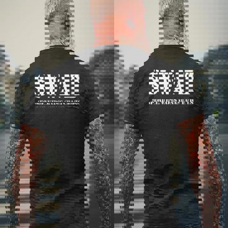 Swat チーム ヴィンテージ ポリス ユニフォーム メンズTシャツ バックプリント 高齢者への贈り物