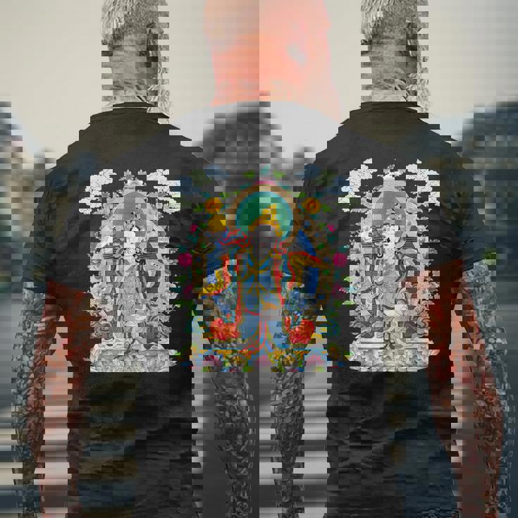 Thangka ブッダ ヨガ 曼荼羅 瞑想 仏教 ナマステ メンズTシャツ バックプリント 高齢者への贈り物