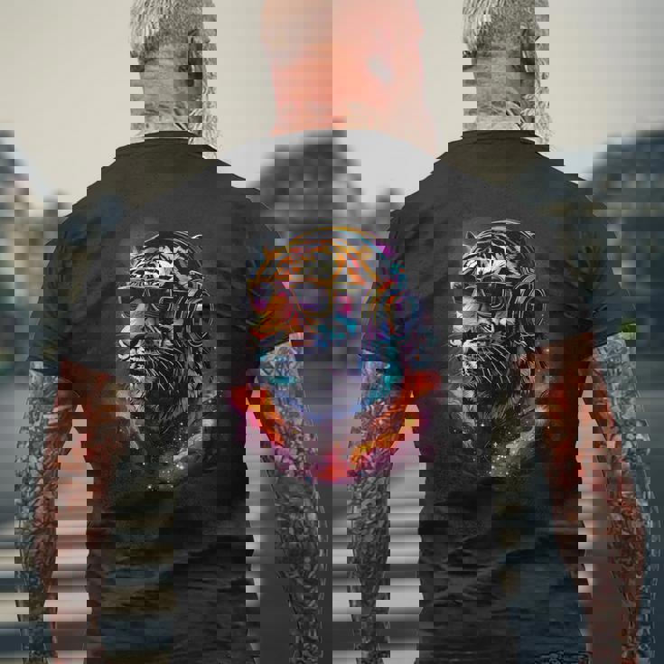 Tiger Dj テクノ Edm ミュージックヘッドフォン アートワーク ビートメーカー メンズTシャツ バックプリント 高齢者への贈り物