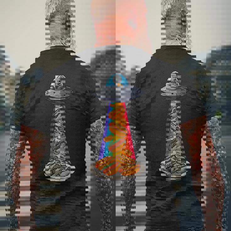 Ufo 誘拐ホットドッグ ムーンデー エイリアン 空飛ぶ円盤 ソーセージ メンズTシャツ バックプリント 高齢者への贈り物