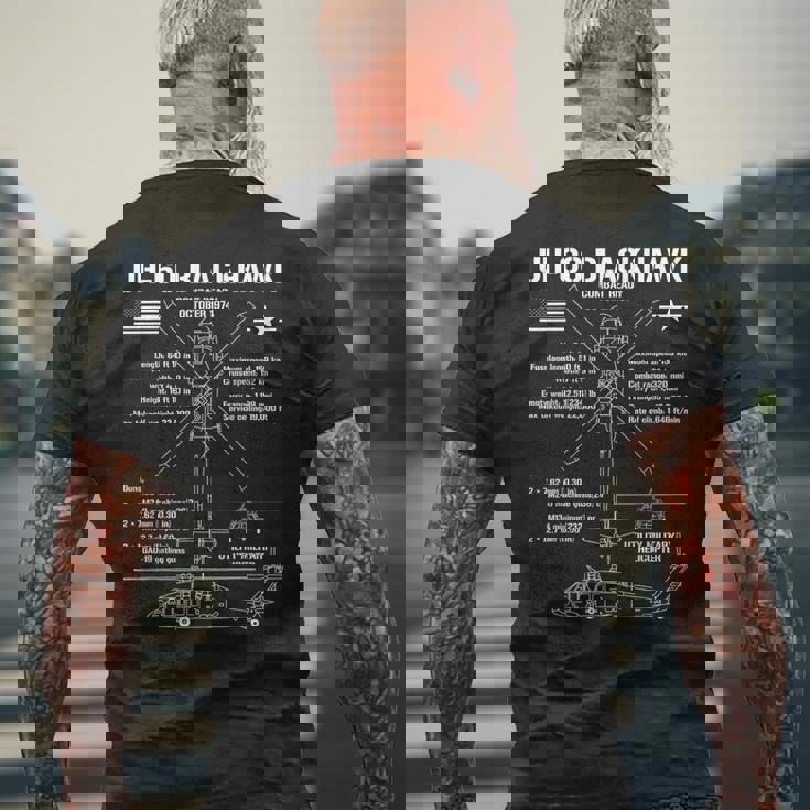 Uh-60 ブラックホーク 攻撃 ヘリコプター スペック ミリタリー ヘロ Uh60 メンズTシャツ バックプリント 高齢者への贈り物